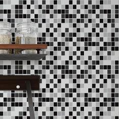 Papel de Parede Lavável Pastilhas Pretas e Cinzas Auto Colante Sala Quarto Cozinha 3m