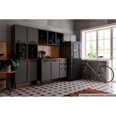 Cozinha Modulada Completa Estilo 4pçs (2 Armários + 1 Balcão + 1 Paneleiro) C4P97 Cinza/Grafite -