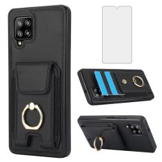 Asuwish Capa de telefone para Samsung Galaxy A42 5G com protetor de tela de vidro temperado capa carteira e suporte de anel fino suporte para cartão acessórios de couro para celular de crédito A 42 G5