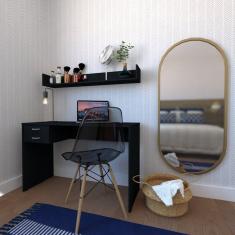 Escrivaninha 2 Gavetas com Prateleira Suspensa Helen Bramov Preto