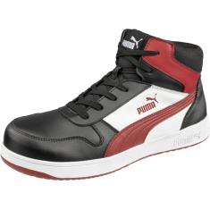 PUMA Tênis industrial masculino Frontcourt Preto/Branco/Vermelho Mid Eh, Preto/Branco/Vermelho Eh, 41