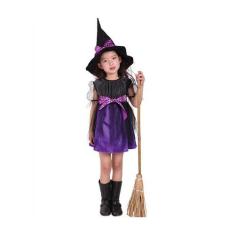 Vestido Fantasia Infantil Juvenil Halloween Bruxa + Chapéu - Só Prince