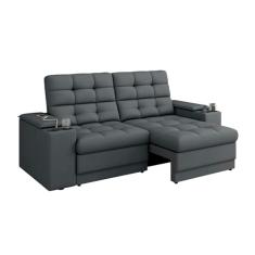Sofá Confort Premium 1,70m Assento Retrátil/Reclinável porta copos e USB Suede Cinza - XFlex Sofas