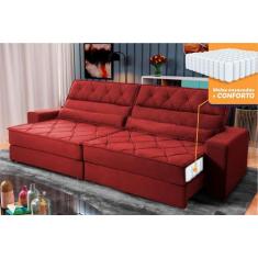 Sofá Retrátil Reclinável 2,30m Albany Suede Velut Vermelho Molas Ensac