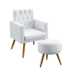 Kit Poltrona Decorativa Estofada Vega Com Rodapé E Botões Capitonê e P