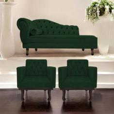 Kit Diva Recamier Diana 185cm Lado Direito e 02 Poltronas Classic Sued