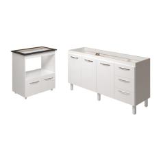 Balcão Cozinha Armário Gabinete De Pia 160 Cm Estela E Balcão Para Fogão Cooktop 5 Bocas Evelyn Branco