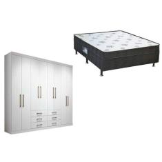 Cama Box Conjugada Casal Union + Guarda Roupa Master 8.6 Branco - Sant
