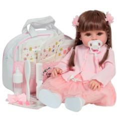 Boneca Bebê Reborn Menina 100% Vinil Vestido Coração Rosa - Cegonha Re