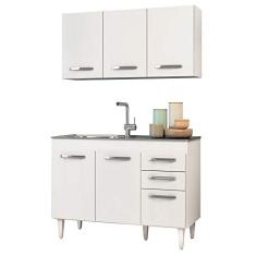 Armário Aéreo Honduras e Balcão Gabinete Pia Inox Suécia 120cm Branco - Lumil Móveis