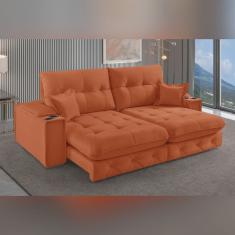 Sofá Retrátil Reclinável com Porta Copos 230cm Istambul Yescasa Terracota