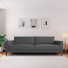 Sofá 4 Lugares 260cm Break Estilo Moderno Linho Pés em Madeira Maciça