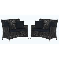 2 Sofás área Externa Igapó Alumínio Marrom Corda Náutica E12 Preto