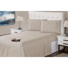 Jogo Lençol 4 Peças Casal 400 Fios Ponto Palito Casa Dona, Marfim