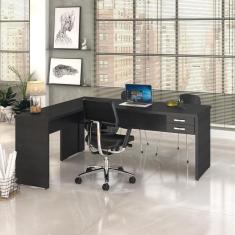 Mesa Para Escritório Em L 1,80x1,60m Tampo E Pés 30mm Com Gaveta Preto Ônix