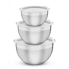 Jogo De Potes Tramontina Cucina Aço Inox Com Tampa Plástica 3 Peças