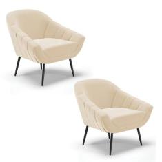 Poltrona Sala Decorativa kit 2 Giovana Pé Aço Preto Suede D01 - D'Ross