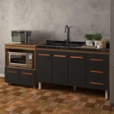 Armário Cozinha Balcão Gabinete de Pia 140 cm Carine e Balcão Para Mic