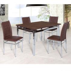Conjunto Sala de Jantar Tokio Mesa Riviera 4 Cadeiras Art Panta Cromado/Castanho Rust