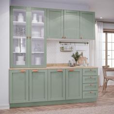 Cozinha Modulada Compacta 4 Peças com Armário Aéreo 2 Portas Vidro Arizona CabeCasa MadeiraMadeira Branco/Menta