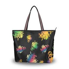 Bolsa de ombro My Daily feminina colorida com caveira floral grande, Multi, Large