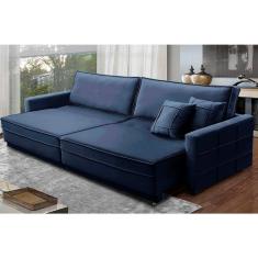 Sofá Retrátil e Reclinável 2,30m Karina Veludo Azul Madelina Decor