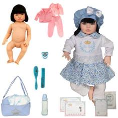 Bebê Reborn Silicone Morena Manu Azul Cegonha Reborn Dolls