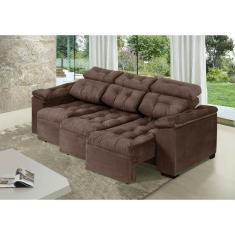 Sofa Itália 2,60 Mts Retrátil e Reclinável Tecido Suede Café - Moveis Marfim
