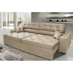 Sofá Austin 2,62m Retrátil, Reclinável com Molas no Assento e Almofadas, Tecido Suede 