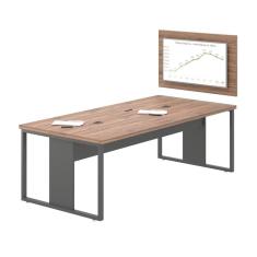 Mesa de Reunião com Painel e Caixa de Tomada Noce Preto