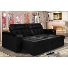 Sofá New Itália 2,72m Retrátil, Reclinável Tecido Suede Preto