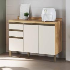 Balcão de Cozinha 120cm com 3 Portas 2 Gavetas e Tampo 100% MDF Madri Espresso Móveis Amêndoa/Off White