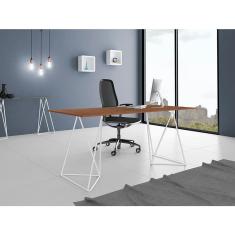 Escrivaninha Bela Vista Cavalete Tampo Imbuia Base Ferro Branco