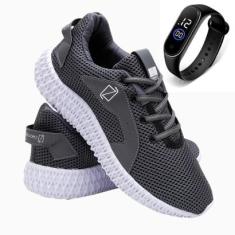 Tênis Masculino Esporte Academia Caminhada Leve Macio Dia a Dia Com Relógio-Masculino