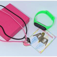 Kit Relógio Infantil Digital Led Silione Esporte Menina Menino + Colares Amizade Best Friends Pingente Desenho Animado