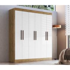 Guarda Roupa Casal 6 Portas MDF New Xangai Doripel, Off White/Nogueira