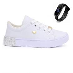 Kit Tênis Casual Com Relógio Sapatinho Feminino Escolar Versátil Infan