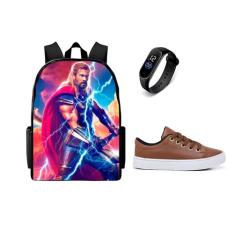Bolsa Masculina Escolar Lançamento Relogio Digital E Tenis Conjunto Ve