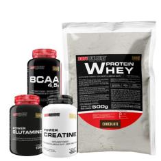 KIT Whey Protein 500g + Power Creatina 100g + POWER Glutamina 100g + B