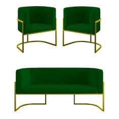 Kit Sofá 2 Lugares + 2 Poltronas Para Recepção Balaqui Verde