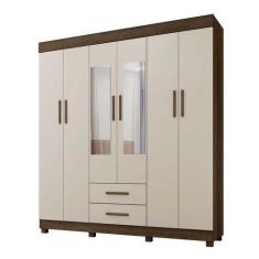 Guarda Roupa Solteiro 6 Portas 2 Gavetas Com Espelho Copacabana New Be