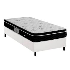 Cama Box Solteiro: Colchão Molas Ortobom Nanolastic Physical Spring + Base Branco(88X188)