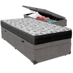 Cama Box com Baú Cinza Solteiro e Colchão Ortobom D33 ISO100