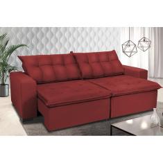 Sofá Retrátil E Reclinavel Oklahoma 2,02 Mts Com Molas E Pillow No Assento Tecido Suede Vermelho