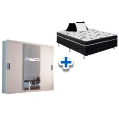 Cama Box Conjugada Casal Union Ortobom + Guarda Roupa Veneza Luxo Branco