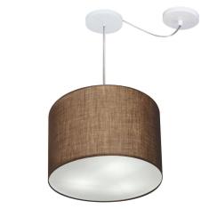 Lustre Pendente Cilíndrico Com Desvio de Centro Vivare Md-4237 Cúpula em Tecido 40x30cm - Bivolt