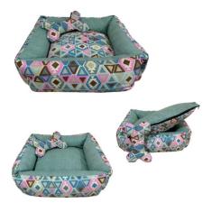 Cama Impermeável Com Travesseiro Para Cães E Gatos - Verde M - Nica pe
