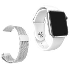 Relógio Smartwatch W58 Branco Android Ios + 1 Pulseira Extra De Aço Prata