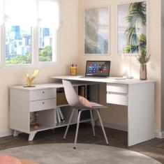 Escrivaninha Mesa Escritório em L Retrô Gold com 4 Gavetas - Espresso 