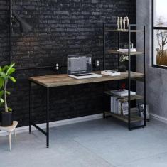 Escrivaninha Mesa Escritório com Estante 4 Prateleiras Estilo Industri